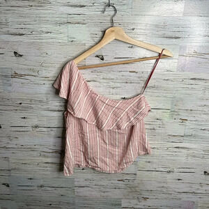 Gentle fawn pink striped ruffle  one shoulder blouse top size xs